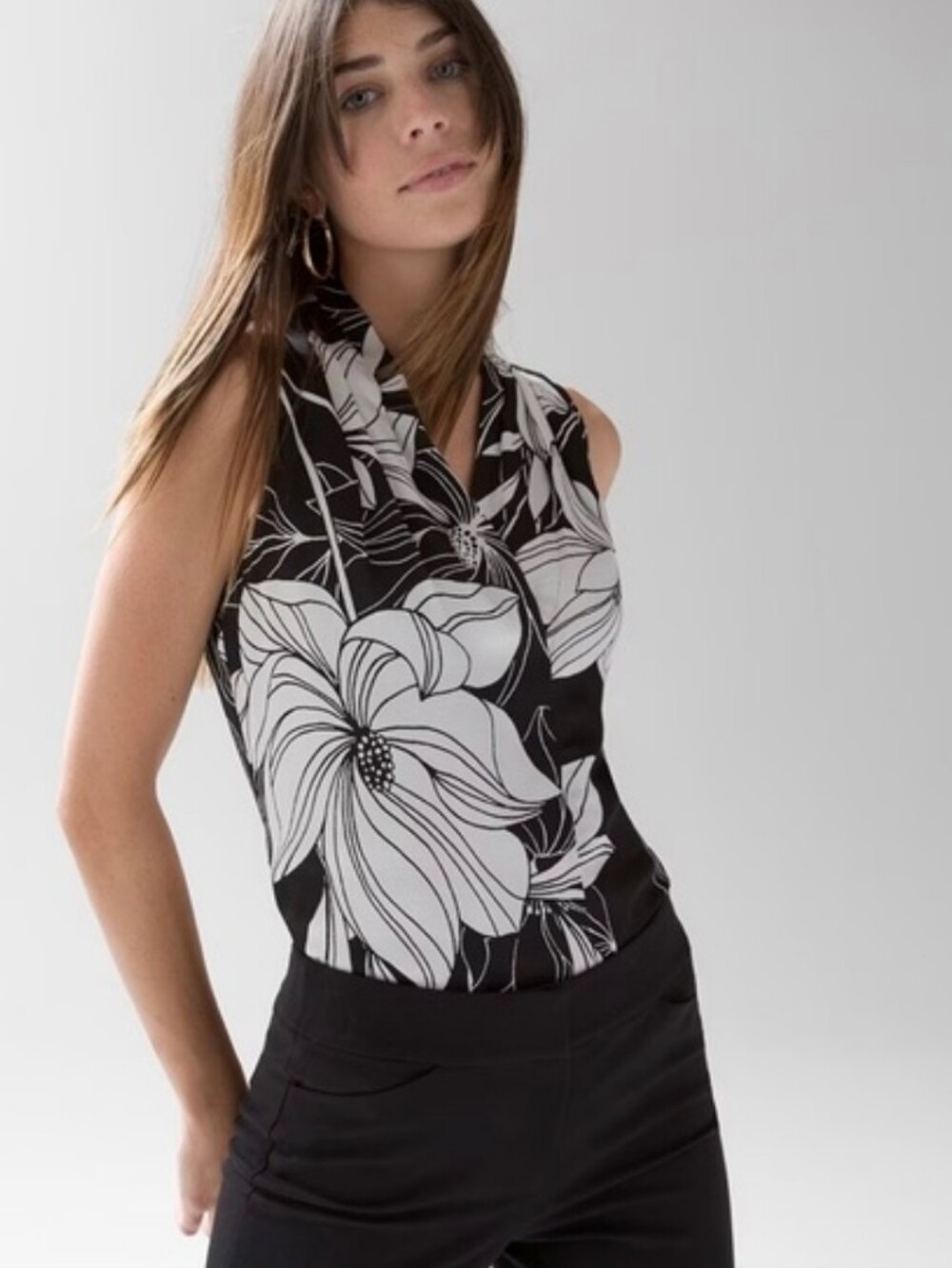WHBM: Black and White Floral Sleeveless Top
